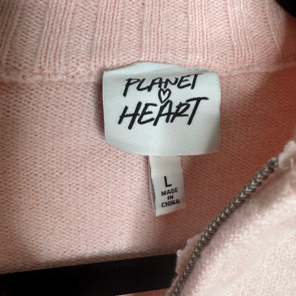 Planet Heart women's double zipper crop Fair isle light pink sweater girly cabin - Picture 6 of 9